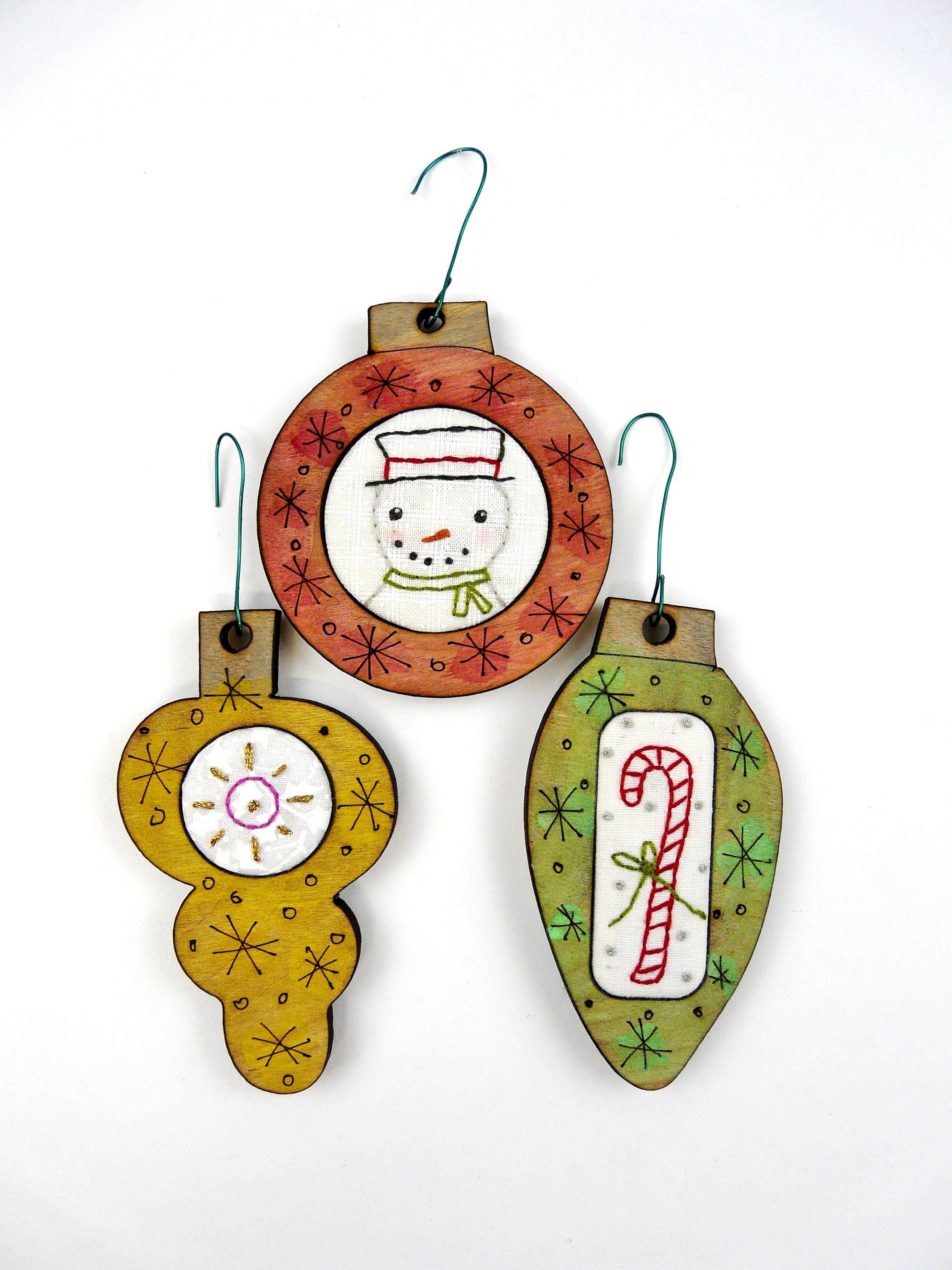 3 Christmas Ornament Embroidery Blanks wood Frame ornies Etsy