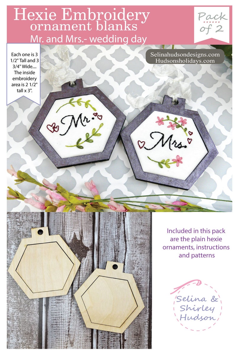 June pack 2 Hexagon ornament Embroidery wedding mr mrs image 2