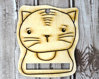 1 large Kitty Cat wind hanger garden plain wood -  ornament Craft paint yourself Supply streamers