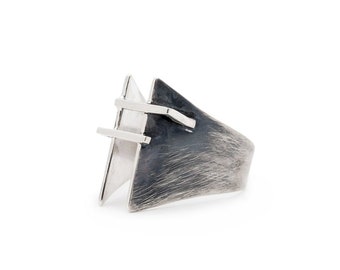 Black Ring,Oxidized Silver Ring,Open Unisex Ring,Contemporary Ring,Statement Ring,Unique Ring,TelAviv Jewelry,Geometric Ring,Minimalist Ring