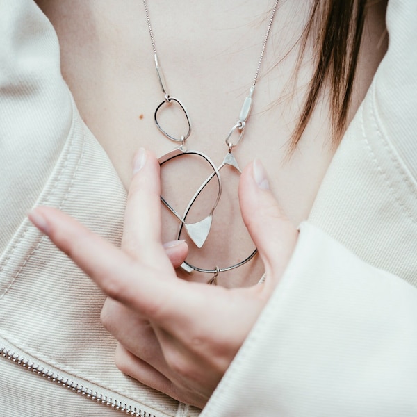 Mark necklace, Statement Silver Necklace, Big Necklace, Contemporary Silver Chain, Unique Big Necklace, Big Silver Necklace, Statement