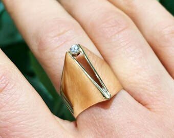 14K Geometric Ring, Statement Ring, Gold Ring, Gold Ring With Sapphire,Bold Ring,Open Ring,Contemporary Ring, Cocktail Ring, Minimalist Ring