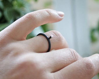 Minimalist Silver Ring, Delicate Black Ring, Small Ring,Delicate Silver Ring,Stackable Silver Rings,Oxidized Silver Ring,Stackable Tiny Ring