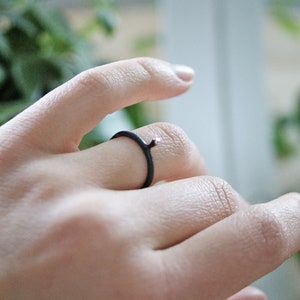Minimalist Silver Ring, Delicate Black Ring, Small Ring,Delicate Silver Ring,Stackable Silver Rings,Oxidized Silver Ring,Stackable Tiny Ring image 1
