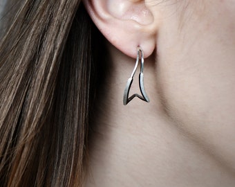 Geometric Earrings, Silver Oxidized Earrings, Minimalist Earrings,Long Silver Studs,Statement Earrings,Big Silver Earrings,Triangle Earrings