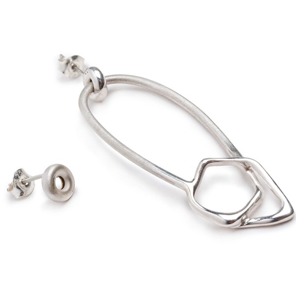 Simone solo earring, Mono earring, Large earring, Silver earring, Contemporary jewelry, Minimalist earring