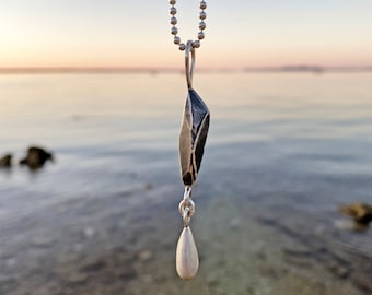 Long Statement Necklace, Silver Pendant, Minimalist Silver Necklace, Long Silver Pendant Necklace,Unique Necklace,Geometric Oxidised Pendant
