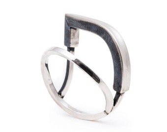 Moderner Unisex Ring, geometrischer Ring, Statement Silber Ring, moderner Ring, einfacher Ring, Doppelring, minimalistischer Ring, großer Ring, oxidiertes Silber