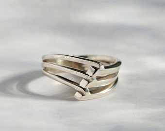 Modern Triple Ring, Statement Triple Ring, Solid Silver Ring, Large Silver Jewelry, Modern Silver Ring, Unique Statement Jewelry,Unique Ring