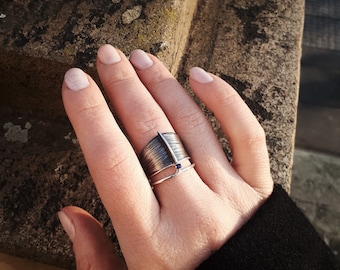 Silberring, oxidierter Silberring, Ring mit CZ, Schwarzer Ring, Unisex Ring, Herrenring, Doppelring, zeitgenössischer Silberring, moderner Ring