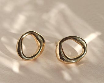 Erika Earrings, Chain Earrings, Bold Studs, Gold Earrings, Unique Gold Studs. Israeli Earrings, Modern Earrings, Big Gold Studs