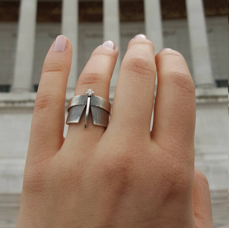 Statement Silver Ring Contemporary Ringunique Ringsilver Etsy