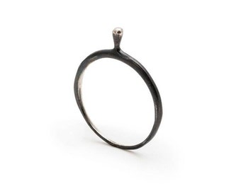 Zarter Schwarzer Ring, Minimalistischer Silber Ring, Kleiner Ring, Zarter Silber Ring, Stapelbare Silber Ringe, Oxidierter Silber Ring, Kleiner Ring
