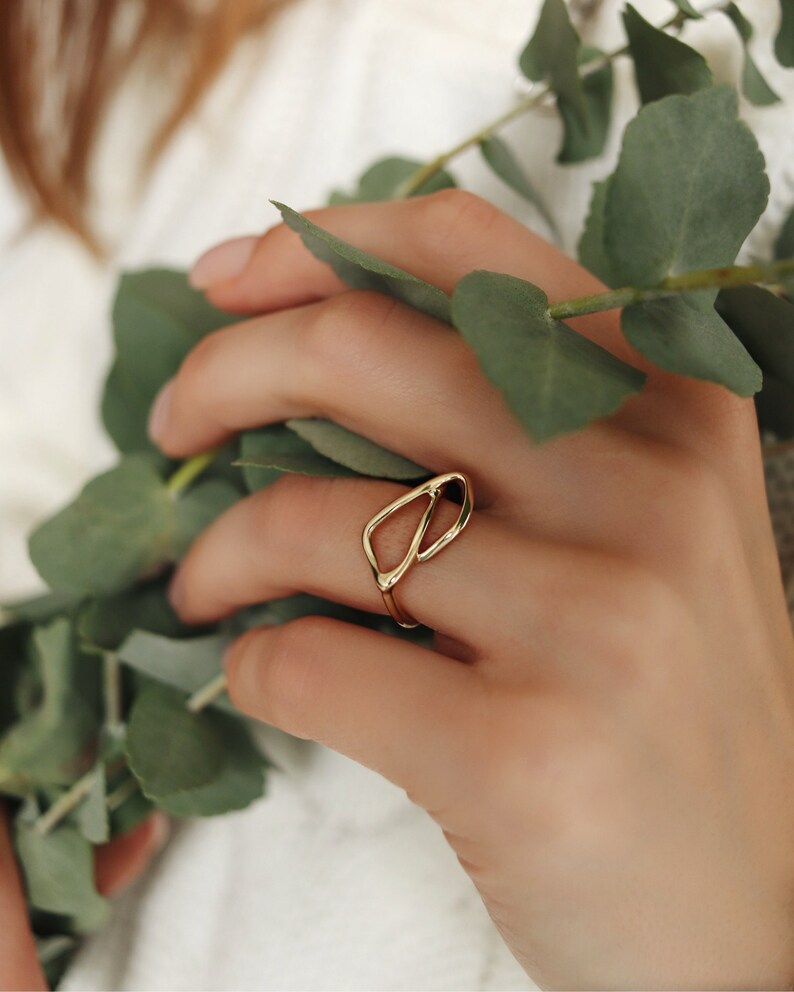 Twisted ring, Modern gold ring, Tiny Minimalist Ring, Small gold ring, Contemporary Gold Ring, Dainty Gold Ring, Twisted Everyday Gold Ring image 1