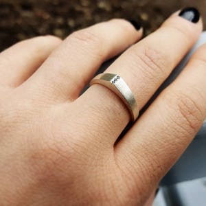 Unisex Ring, Geometric Mens Ring, Black Diamonds Silver Ring, Modern Ring, Simple Band, Silver Wedding Band, Minimalist Ring, Stackable Ring image 4