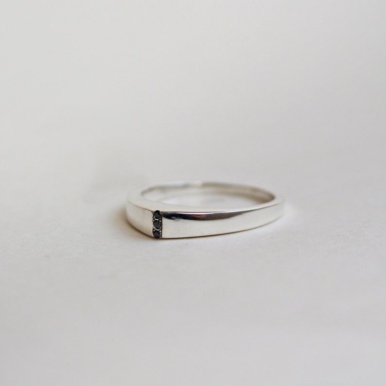 Unisex Ring, Geometric Mens Ring, Black Diamonds Silver Ring, Modern Ring, Simple Band, Silver Wedding Band, Minimalist Ring, Stackable Ring image 5