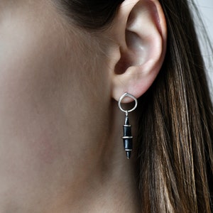 Silver Oxidized Earrings. Silver Earrings, Black Earrings, Unique Earrings, Minimalist Earrings, Long Studs, Silver Studs, Long Earrings image 3