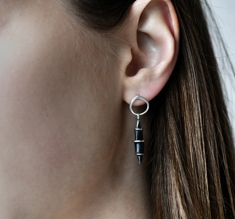 Silver Oxidized Earrings. Silver Earrings, Black Earrings, Unique Earrings, Minimalist Earrings, Long Studs, Silver Studs, Long Earrings image 3