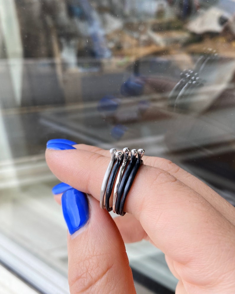 Minimalist Silver Ring, Delicate Black Ring, Small Ring,Delicate Silver Ring,Stackable Silver Rings,Oxidized Silver Ring,Stackable Tiny Ring image 2