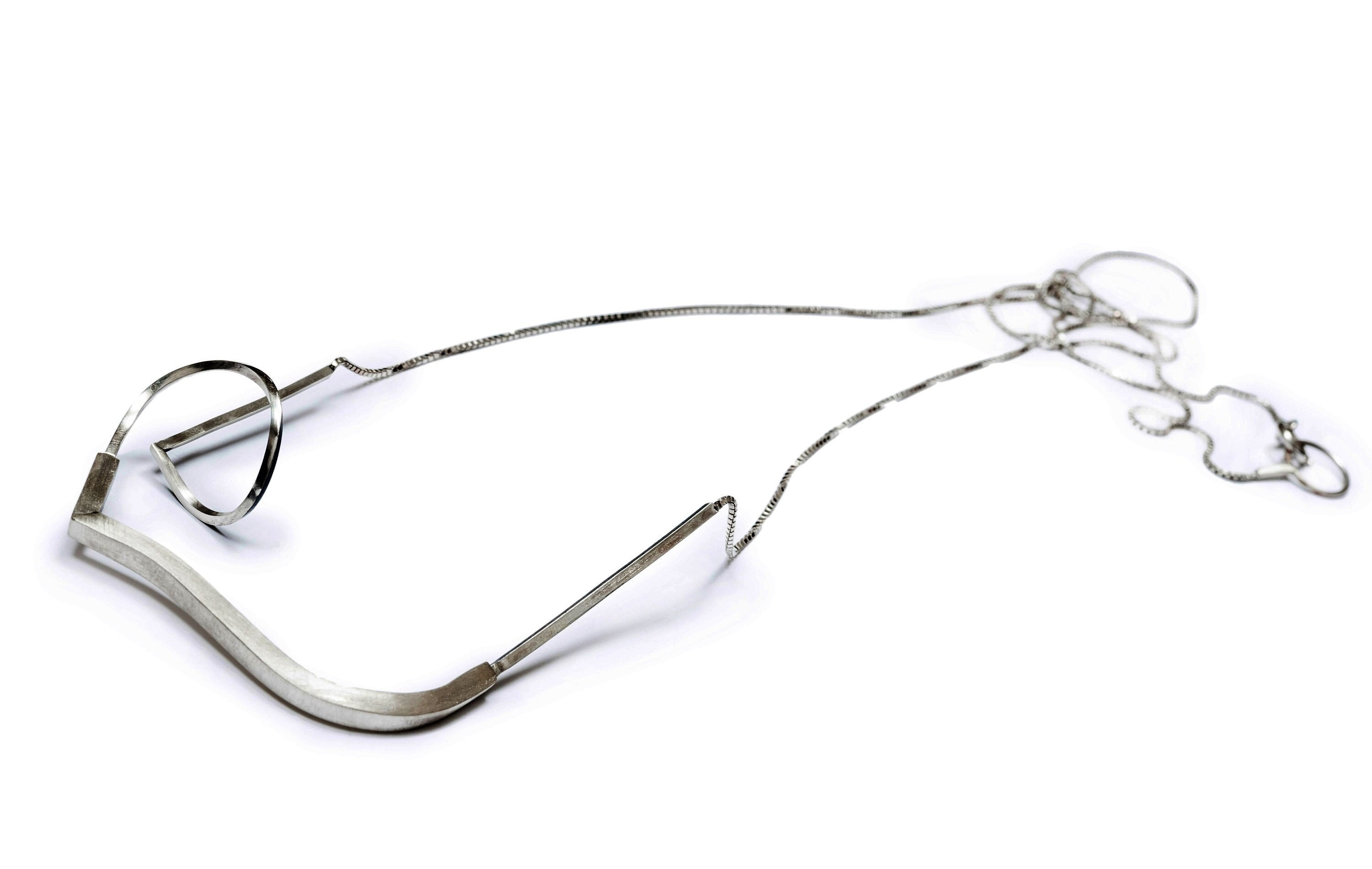 Silver Geometric Pendant, Long Necklace, Minimalist Pendant, Minimalist Necklace, Everyday Necklace, Big Pendant