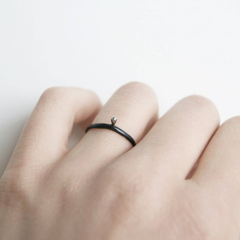 Minimalist Silver Ring, Delicate Black Ring, Small Ring,Delicate Silver Ring,Stackable Silver Rings,Oxidized Silver Ring,Stackable Tiny Ring image 4