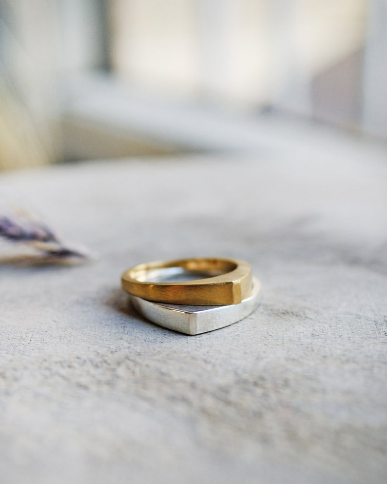 Unisex Ring, Geometric Mens Ring, Black Diamonds Silver Ring, Modern Ring, Simple Band, Silver Wedding Band, Minimalist Ring, Stackable Ring image 8