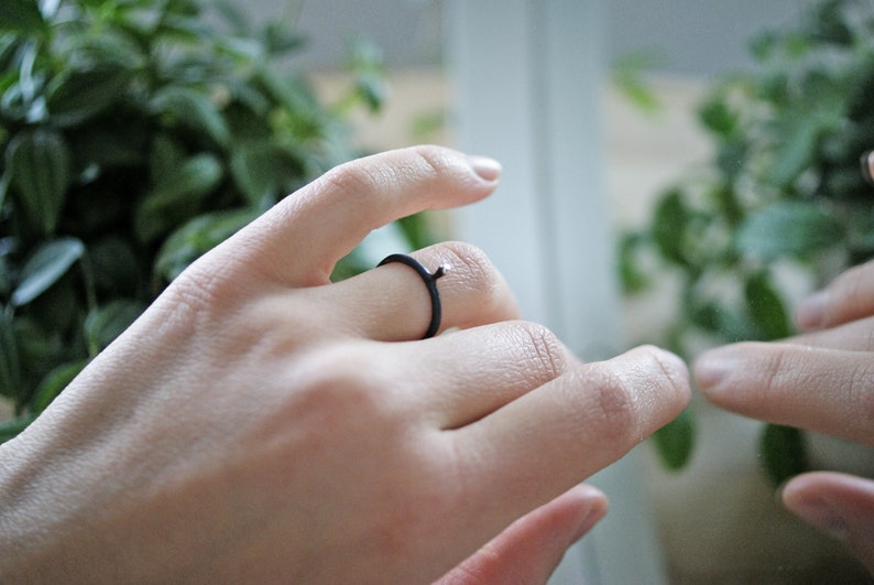 Minimalist Silver Ring, Delicate Black Ring, Small Ring,Delicate Silver Ring,Stackable Silver Rings,Oxidized Silver Ring,Stackable Tiny Ring image 1