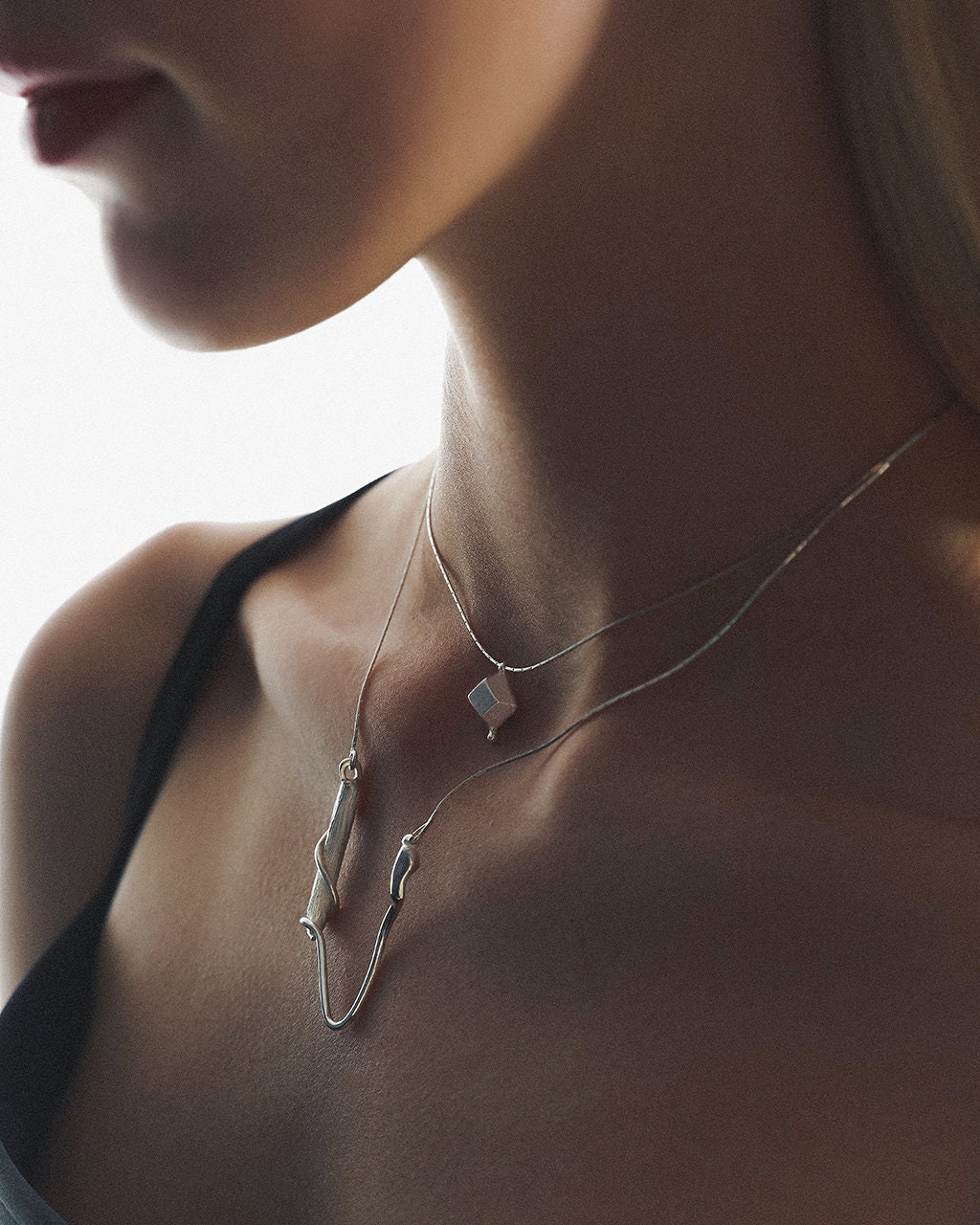 Po Necklace, Unique Silver Pendant, Organic Shape Silver Necklace, Textured Silver Necklace, Long Silver Necklace, Statement Silver Necklace