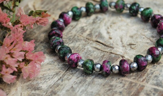 Ruby in Zoisite Gemstone Bracelet Anyolite Ruby in Zoisite Bracelet Healing Bracelet Ruby in Zoisite Detoxification Regeneration Anyolite