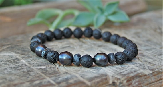 Mens black pearl bracelet deals