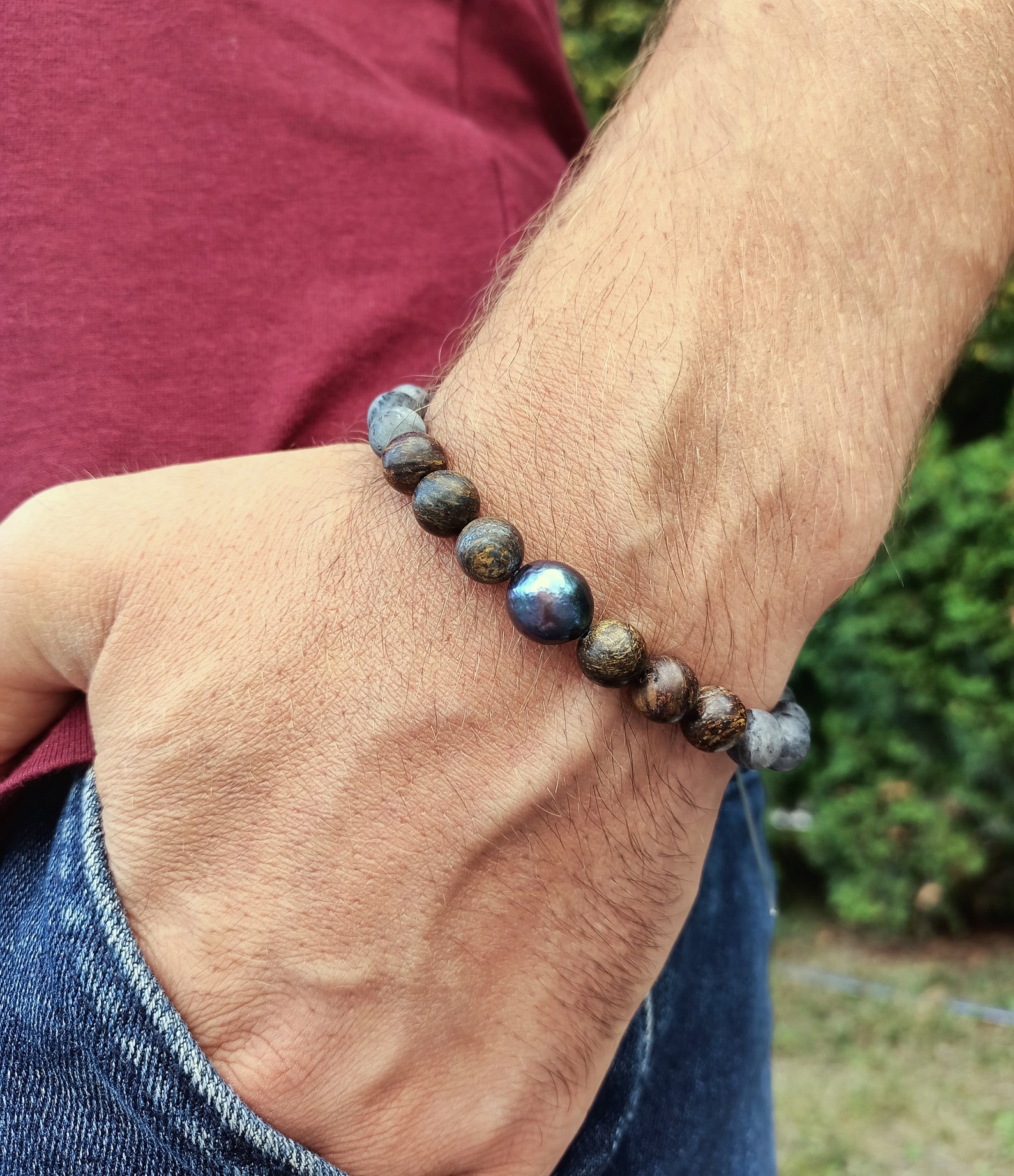 Men's Pearl Bracelet Tahitian Pearl and Labradorite Etsy