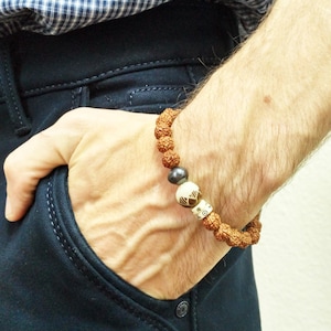 Rudraksha Bracelet Men&#39;s Pearl Bracelet Tahitian pearl bracelet for Men Mala Lotus Surfer Bracelet