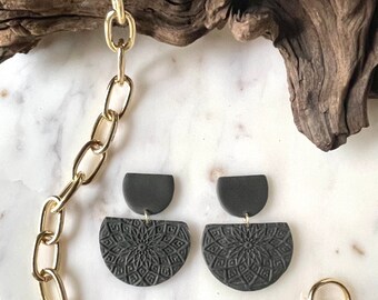 Charcoal Black Textured Earring