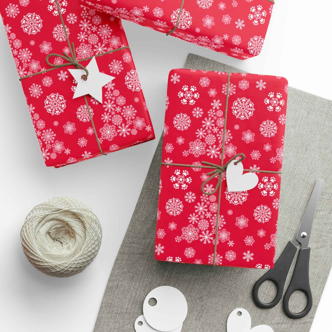 christmas-dog-wrapping-paper-paw-print-gift-wrap-red-holiday-etsy