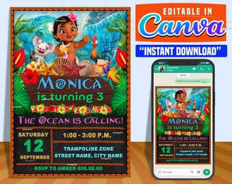 Moana Baby Invitation Chalkboard party EDITABLE on CANVA, Moana Baby Invitation Editable in Canva, New design 2023