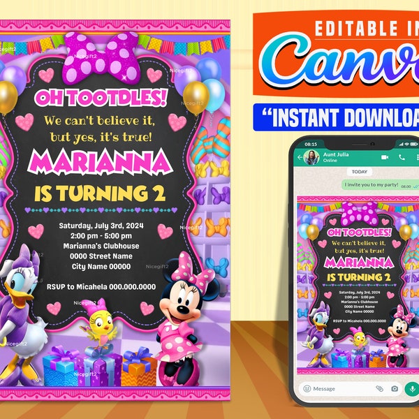 Minnie's Bowtique Invitation birthday party, editable on CANVA, Minnie Bowtique printable digital invitation editable in CANVA, New 2023