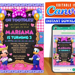 Minnie Cowgirl party digital birthday invitation chalkboard EDITABLE on CANVA, Minnie Cowgirl invitation instant download, design New 2023