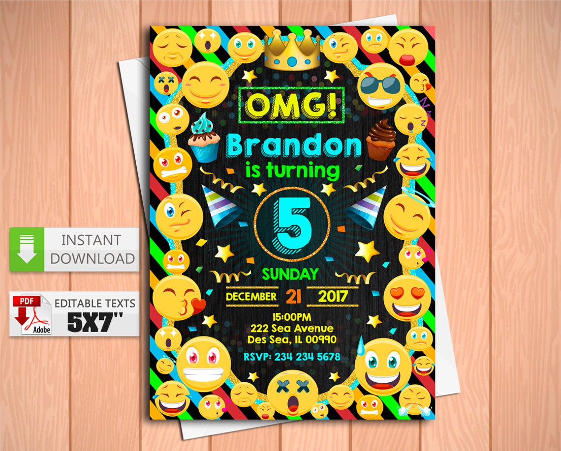 Printable invitation Smile Emoji Emoticons in PDF with Etsy