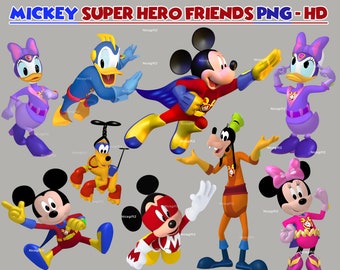 Mickey Mouse and friends Super heroes clipart, PNG format, High resolution, transparent background, Mickey super hero images