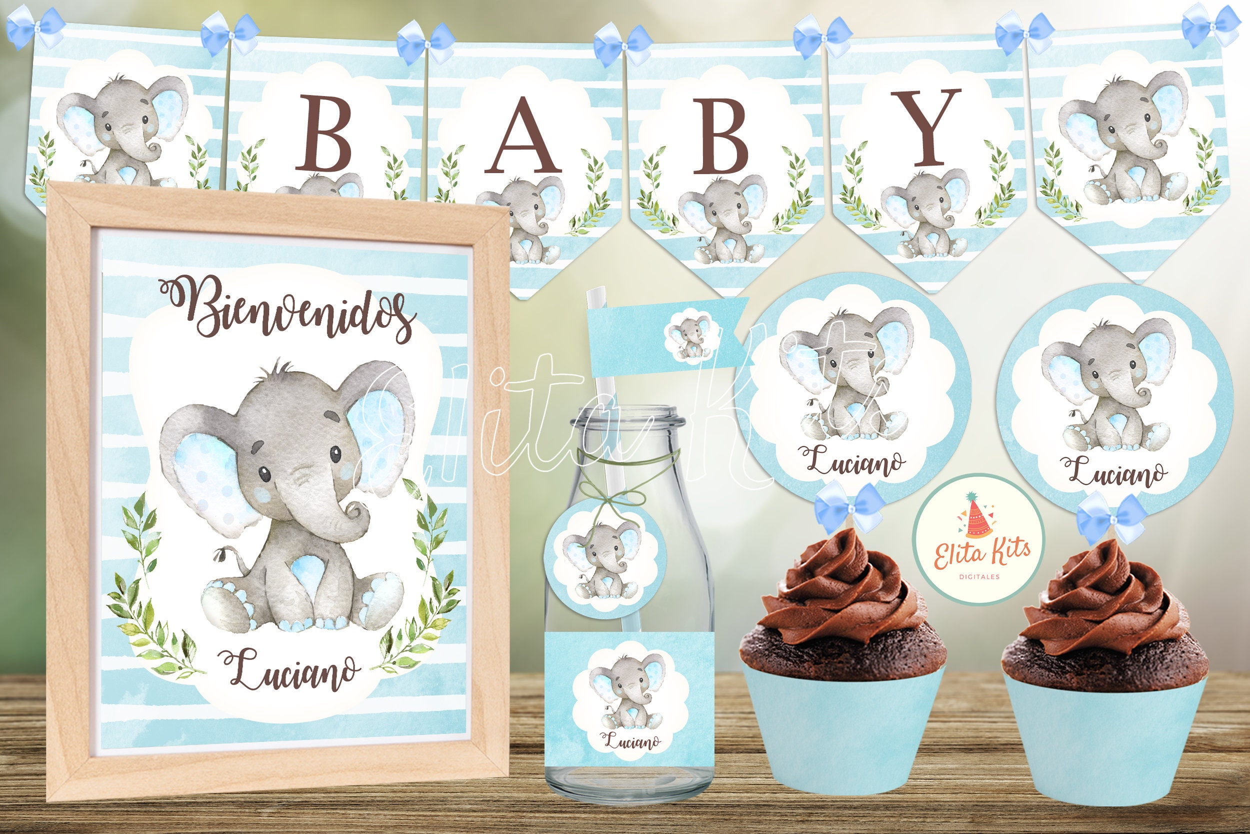 Kit imprimible Elefante Niño Descarga Instantánea Textos Etsy