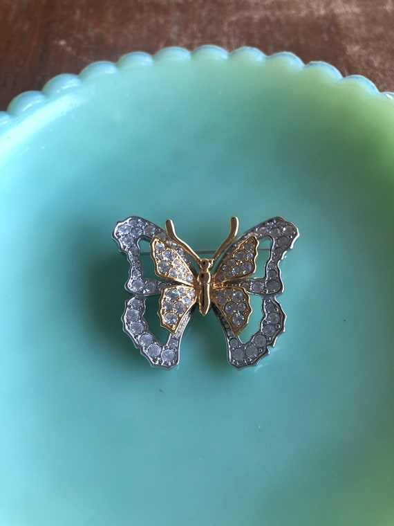 Vintage Nolan Miller Butterfly Crystal Brooch, Go… - image 2