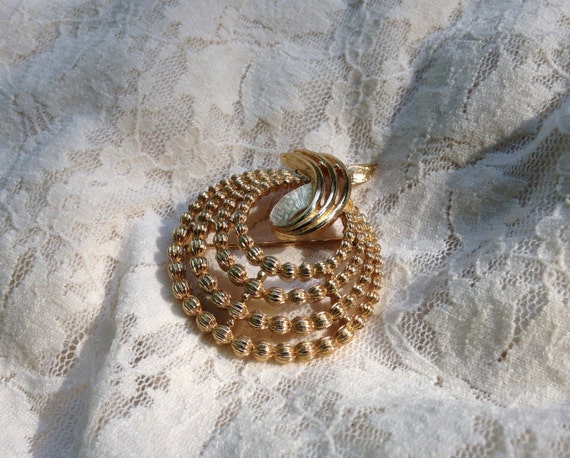 Monet Gold Tone Pin, Circular Beaded Brooch, Vint… - image 3