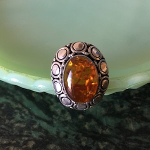 Vintage Amber Sterling Silver Ring, Oval Cabochon Gemstone, Suarti, 925 BA, Made in Indonesia, Boho Jewelry, Bold Statement Ring, Size 7