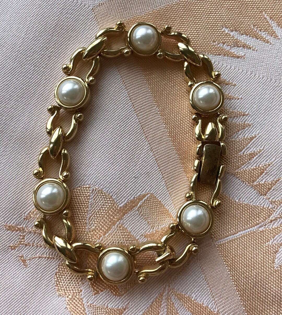 Vintage Costume Pearl Bracelet Erwin Pearl Gold Tone Open Etsy