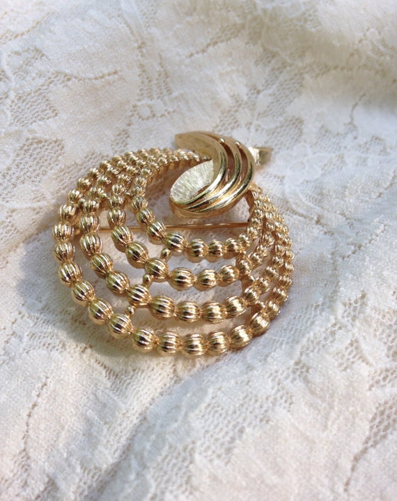 Monet Gold Tone Pin, Circular Beaded Brooch, Vint… - image 2