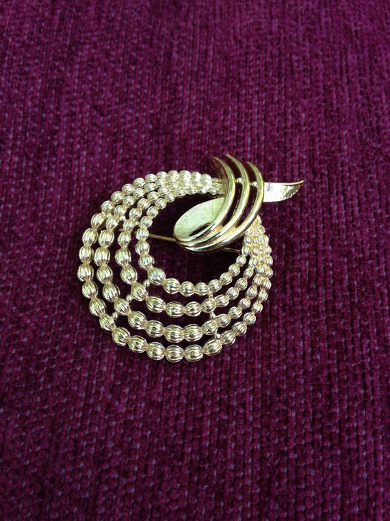 Monet Gold Tone Pin, Circular Beaded Brooch, Vint… - image 1