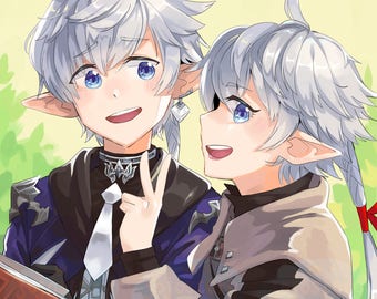 Alphinaud and Alisaie | ffxiv, final fantasy art, final fantasy print, ff14, video game print, anime print, gamer gift, small art print