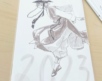 Year of the Rabbit: Original Ink Drawing | korean hanbok, male hanbok art, anime art, ink drawing, manga art, drawtober, original drawing