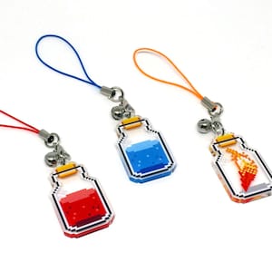 RPG Item Clear Acrylic Charm | phone charm, video game charm, gamer charm, pixel charm, health potion, mana potion, phoenix down