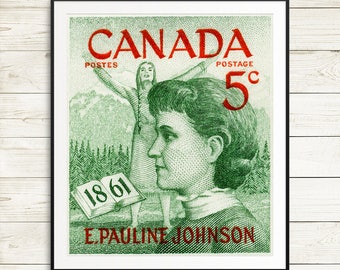 P136 Pauline Johnson, E Pauline Johnson, large green art, Canadian Women, Famous Women, Canada History, large green art, Brantford Ontario